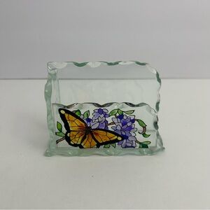 Joan Baker designs wings & wisteria cut glass hand painted business card holder